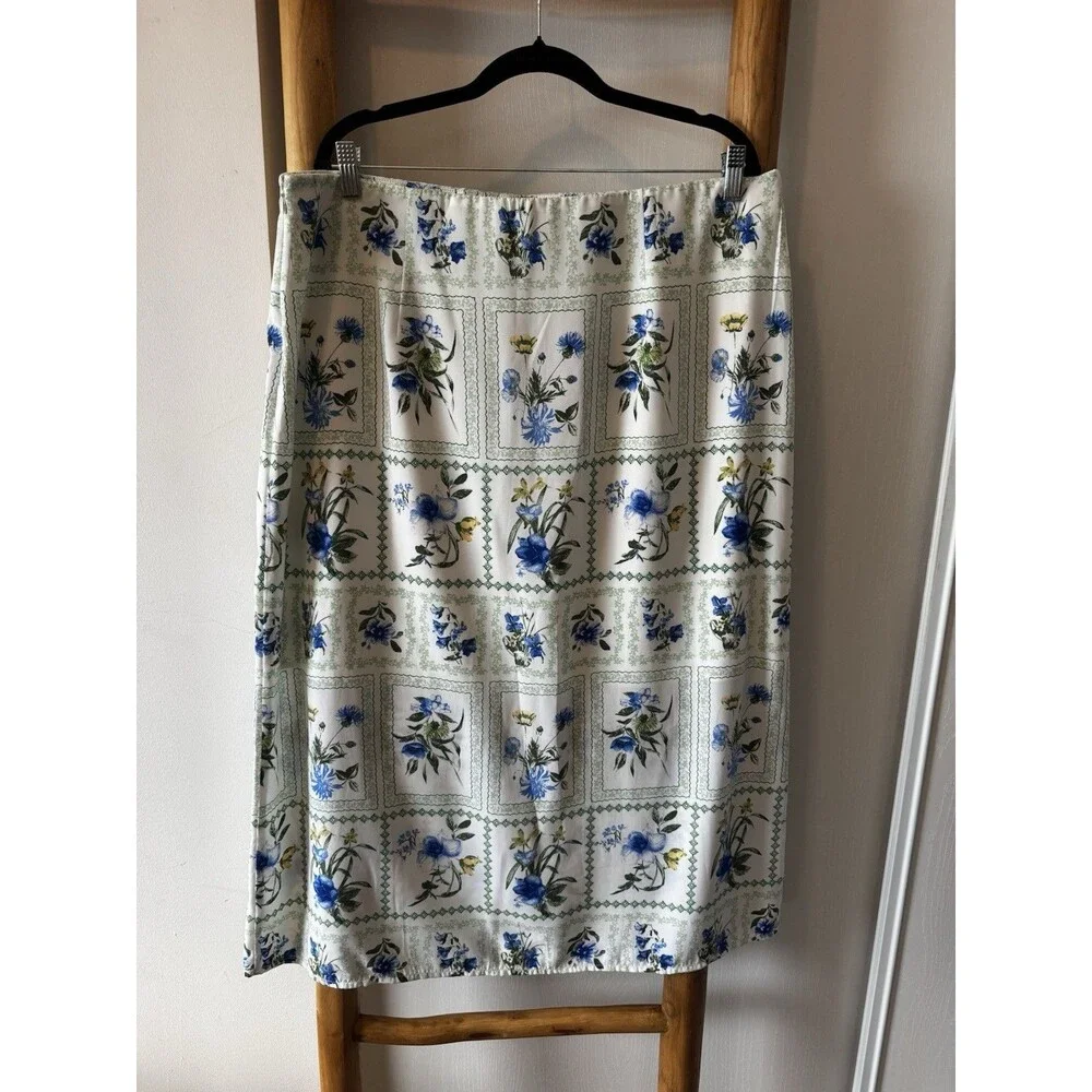 Market & Spruce Women’s White Floral Button Front Lined Pencil Skirt XXL